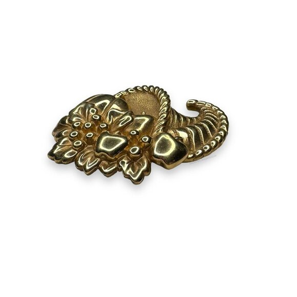 Ginnie Johansen Gold Tone Cornucopia Brooch Autumn Thanksgiving Vintage - Picture 4 of 9